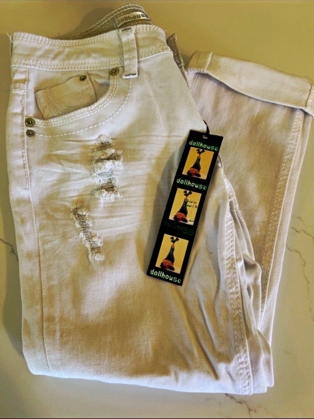 Dollhouse Women's Light Beige Distressed Skinny Jeans